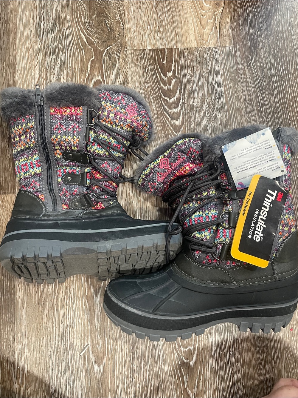 3M Thinsulate Kids Black & Multicolor Knit Winter Snow Boots